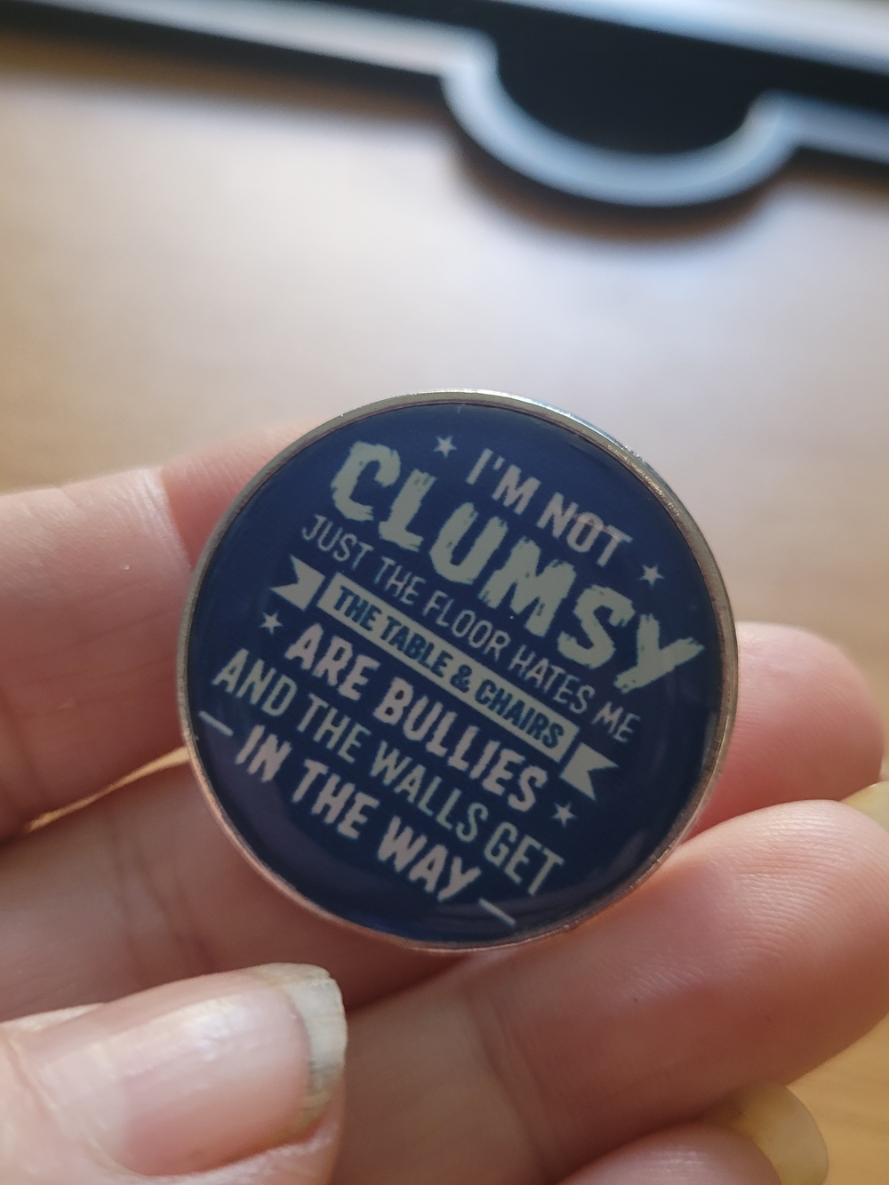 🍁NEW🍁Novelty Blue 'I'm Not Clumsy' Lapel Pin - Unbranded